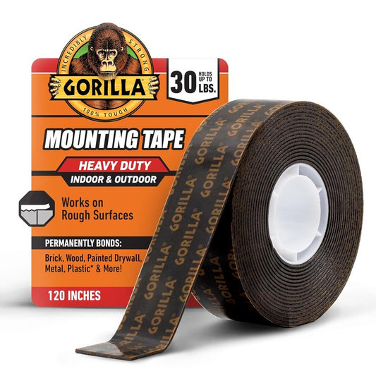 Gorilla Heavy Duty Double-Sided Mounting Tape - Weatherproof Black Adhesive, 1" x 120" for Indoor/Outdoor Use