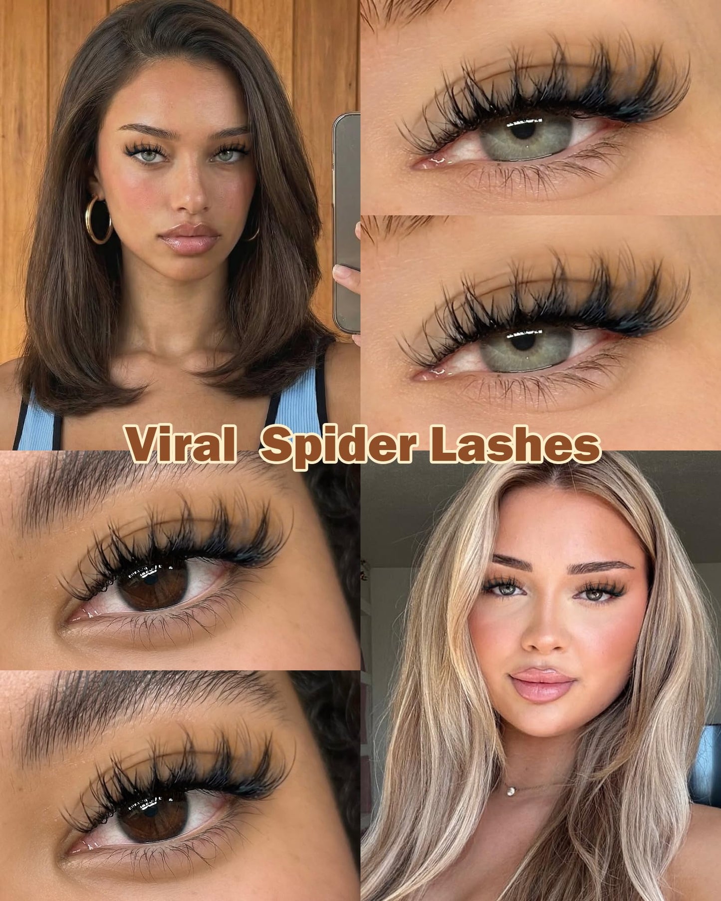 Spider Breeze Lash Clusters, Wispy Natural Eyelash Clusters D Curly Lashes Cluster Venus 8-16mm Cluster Eyelash Extensions Reusable Individual Lashes with Invisible Band for DIY at Home Vanssymunlin