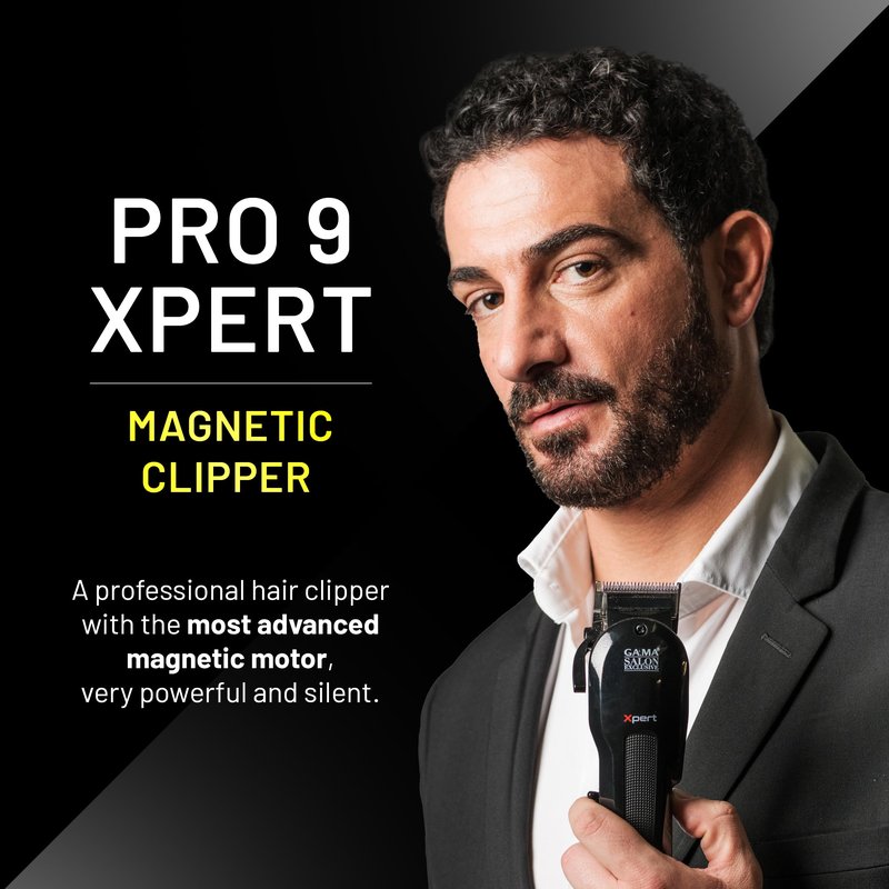 GA.MA Magnetic Clipper Pro 9 Xpert, High-Performance Motor, DLC F-Wedge Blade, Adjustable Taper Lever, 4 Combs