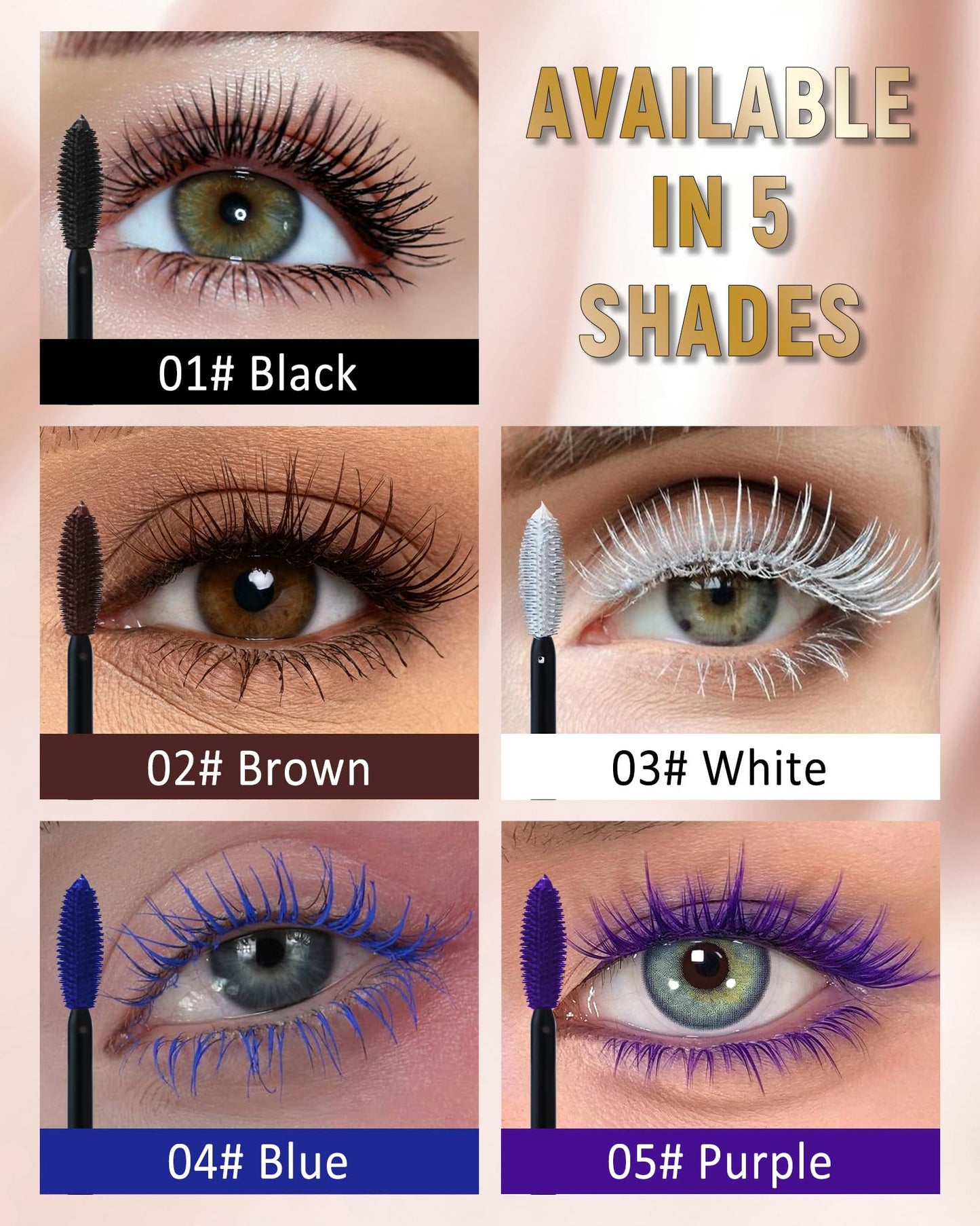 Purple Waterproof Mascara, 5D Silk Fiber, Tubing Mascara Volume and Length