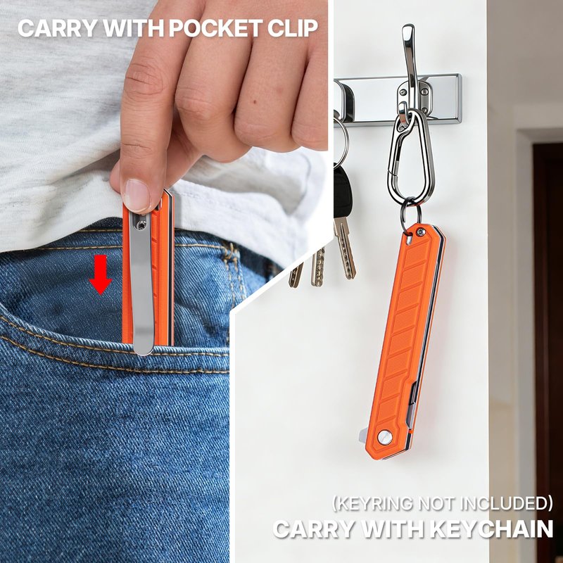 Tops Home Mini Folding Scalpel – Slim G10 Handle with Back Clip, Liner Lock Pocket Knife for Crafts, Utility Box Cutter, Includes 20 Replaceable Blades (#24 & #60) (Orange)