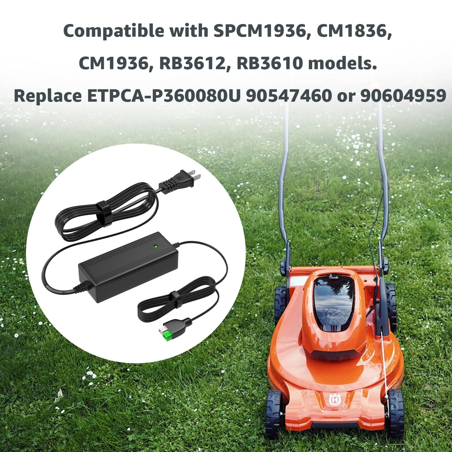 Norward Charger Compatible with Black Decker for Model ETPCA-P360080U 90547460 90604959 Lawnmower Models SPCM1936 CM1836 CM1936 RB3612 RB3610
