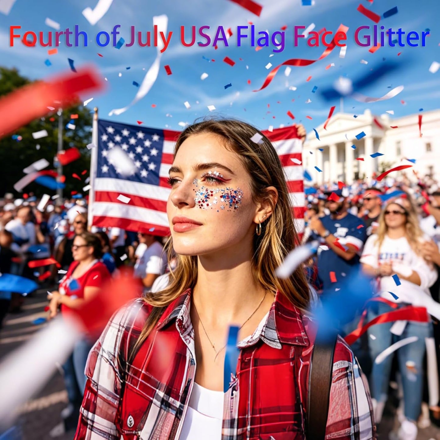 Body Glitter Stick - 6 Pack Red White & Blue Face & Hair Glitter | Chunky Sequins for 4th of July Festival Makeup