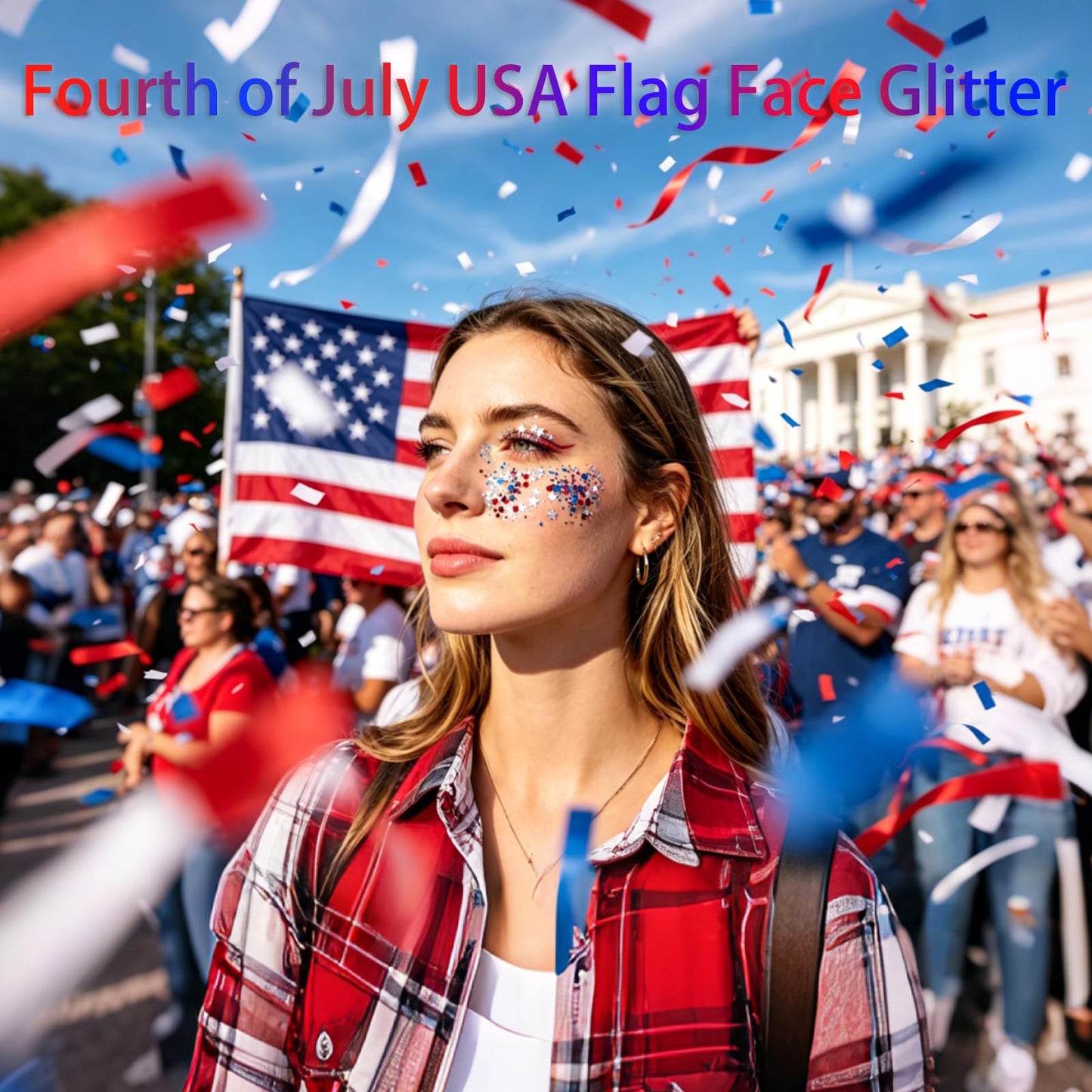 AROIC Body Glitter Stick- 6 Pack Patriotic Red White and Blue Face& Hair Glitter, 4th of July Outfits Rave Accessories, USA Flag Sparkling Face Makeup for Women Independence Day Festival Concert Party