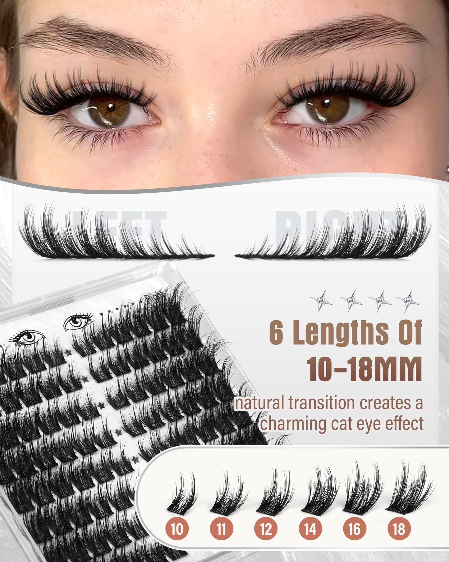 Cat Eye Lash Clusters Kit Manga Eyelash Cluster Kit Cat Eye Lashes Wispy Cluster Eyelash Extensions Pre-Mapped Anime Cat Eye Individual Lashes Kit With Lash Bond&Seal, Lash Tweezers 10-18MM by Zegaine