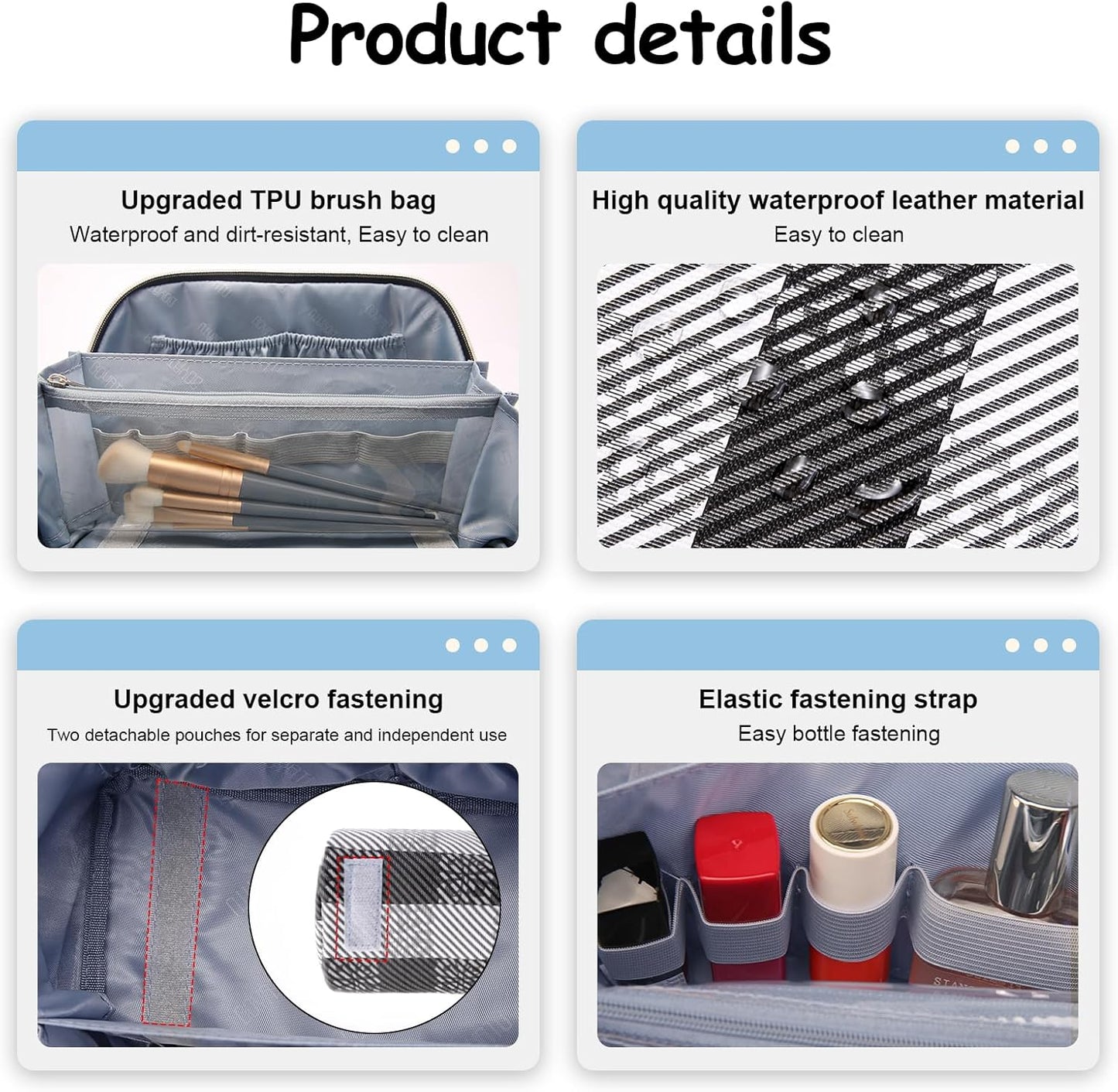 Travel Makeup Bag Organizer Set - 3 Pcs Waterproof Vegan Leather Cosmetic Bags for Women | Black