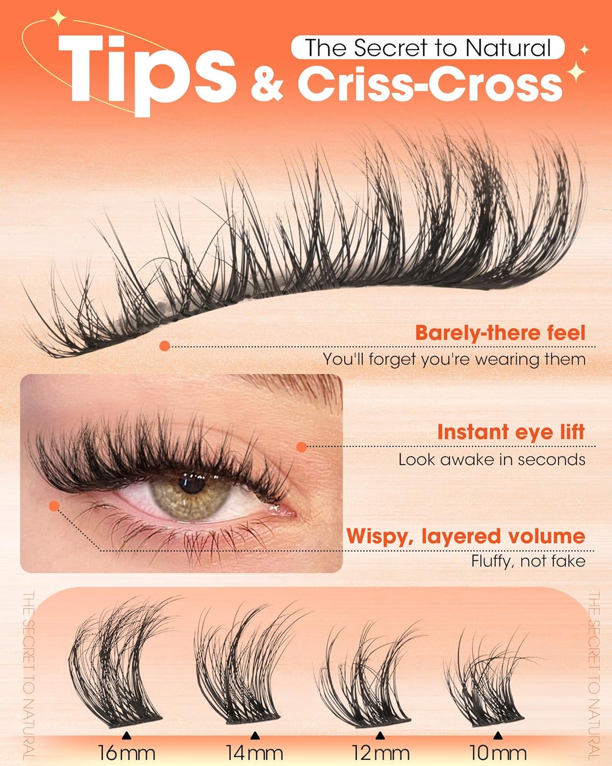 Natural Fluffy Eyelash Clusters - C Curl Individual Lashes 10-16mm | Wispy Lash Extensions