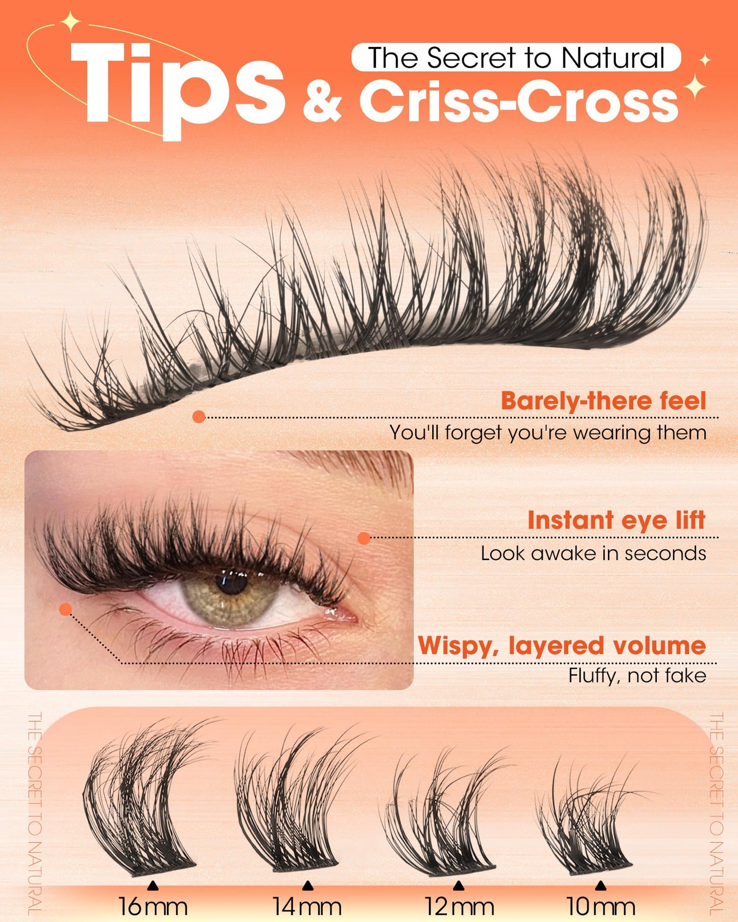 Wispy Lash Clusters Natural Fluffy Eyelash Clusters C Curl Cluster Eyelash Extensions Short 10-16mm Individual Lashes Spider Breeze Lash Extensions by Delyneph