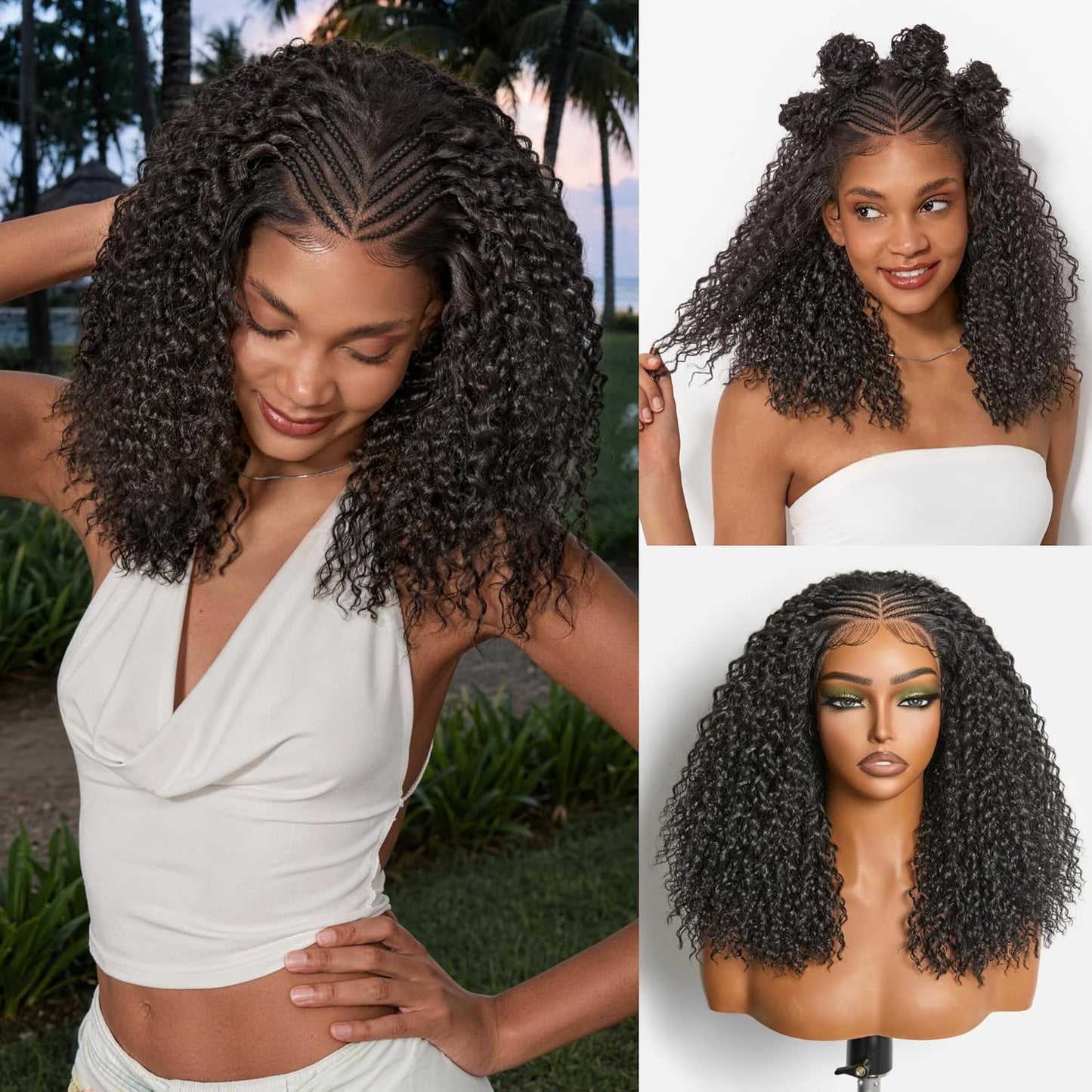 Frodio 13X4 Lace Frontal Braided Wig - Glueless 200% Density Natural Black | 16 Inches, Veralux Fiber Blend for Black Women