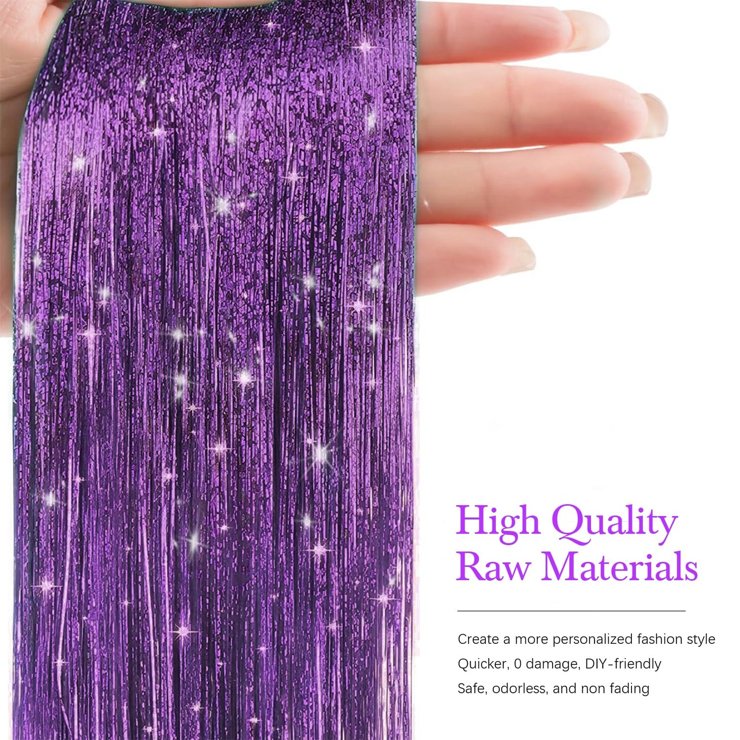 Hair Tinsel 8 Packs 1600 Strands 50 Inch Tinsel Hair Extensions Purple Heat Resistant Glitter Sparkling Shinny Fairy Hair Accessories for Women(Purple, 50Inch 8Packs)