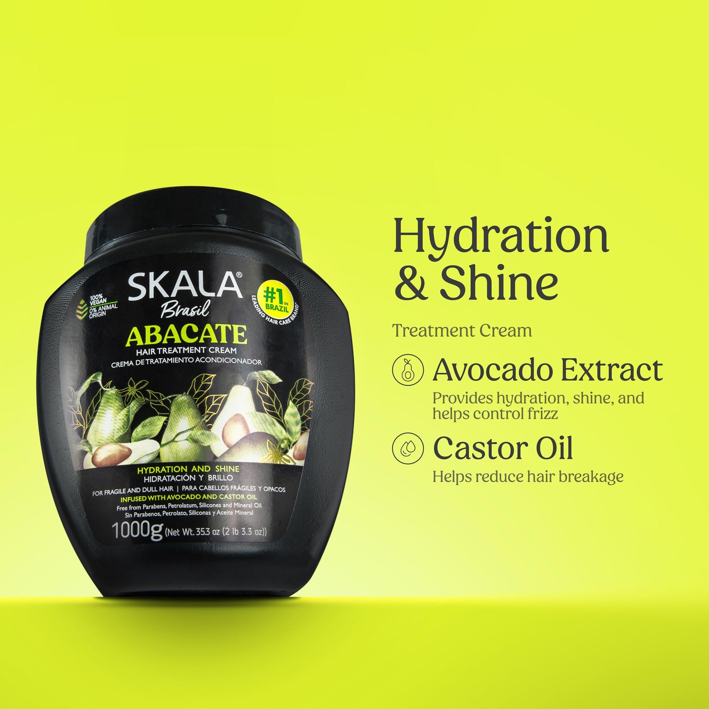 SKALA Abacate 2-in-1 Treatment Cream and Leave-In Conditioner Avocado Oil Nourishing Care and Frizz Control for Dry and Dull Hair, 35.2 oz