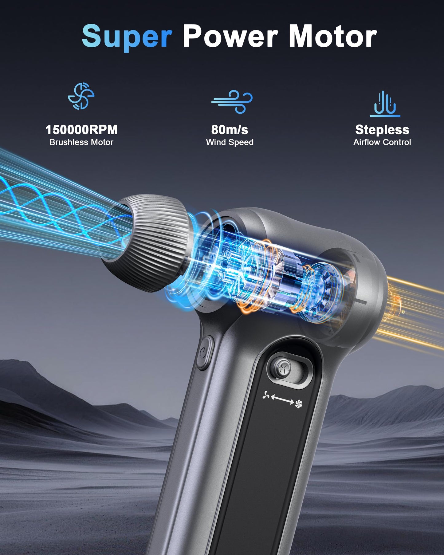 Compressed Air Duster-150000RPM Brushless Motor, Stepless Speed, Rechargeable Powerful Cordless Blower, Portable Air Duster with LED & Magnifier, Nozzle Kit for Keyboard Electronics Car Home (Gray)