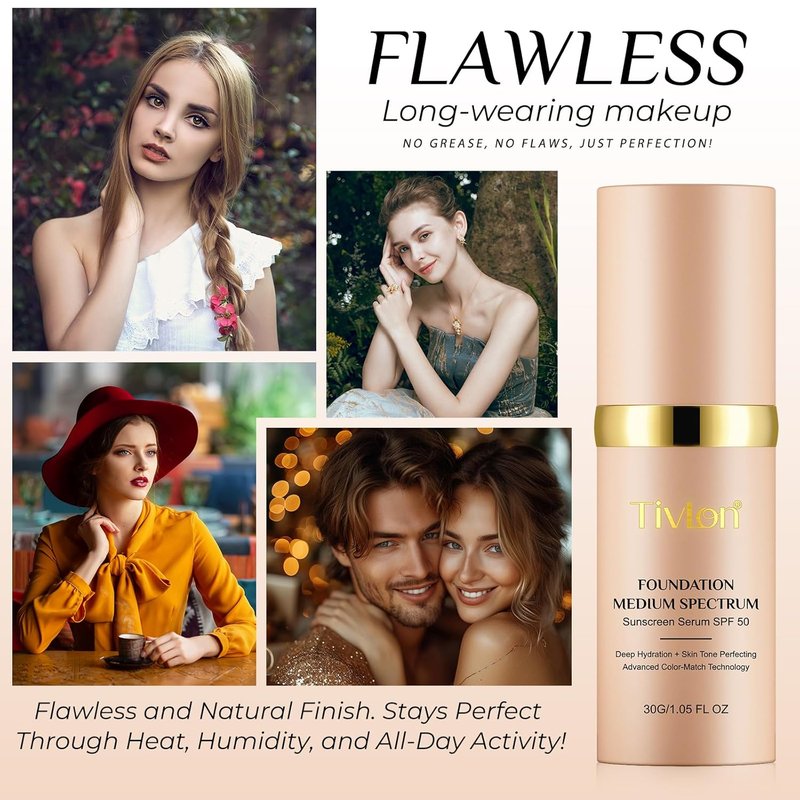 Foundation 4 in 1 - Medium Spectrum SPF 50+ | Anti-Aging, Hydrating, Color Changing Liquid Makeup (30ml)