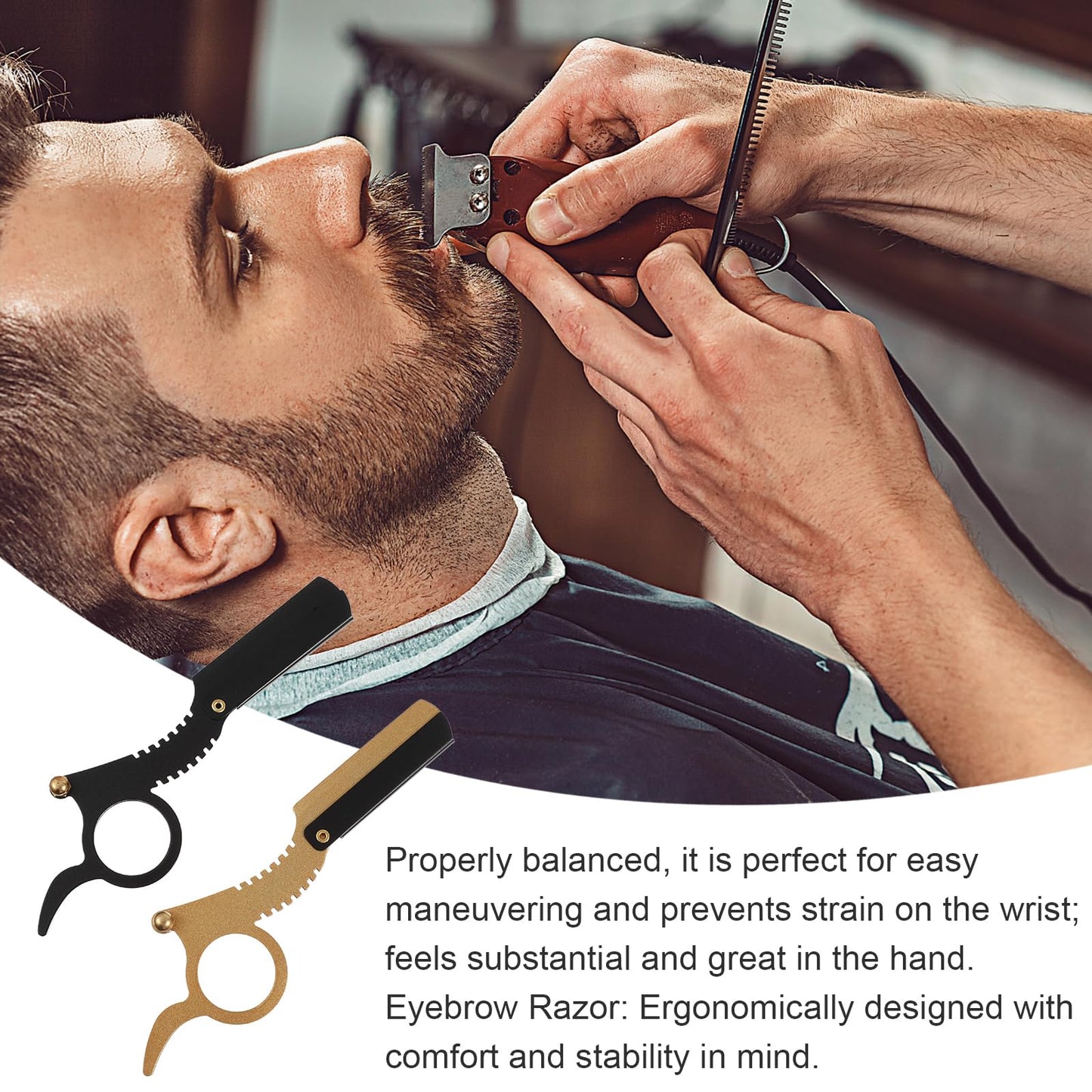 Beavorty Manual Razor 2 Pcs Finger Razors for Men Beard Shaving and Eyebrow Grooming Straight Edge Metal Barber Tools 5.11 Inch Ergonomic Design
