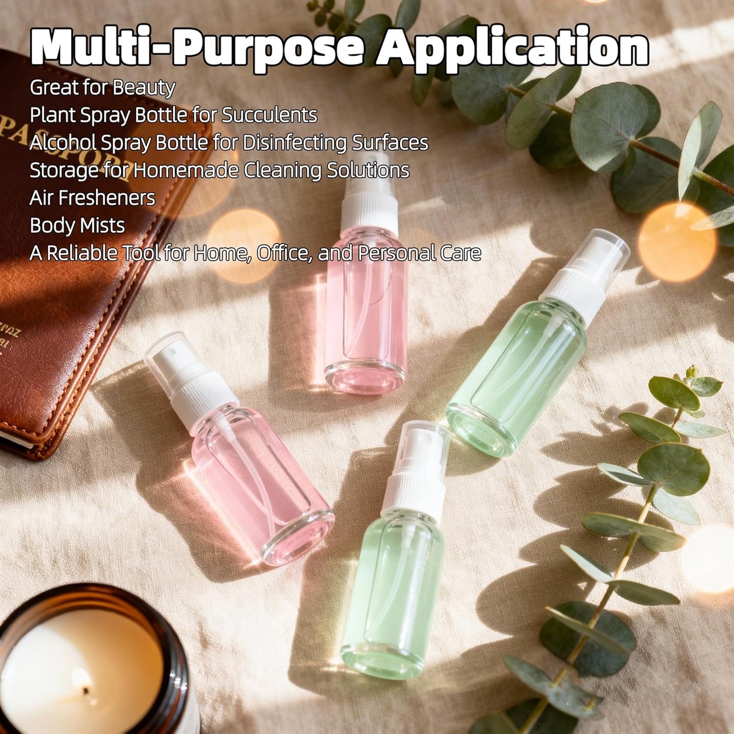 Clear Glass Spray Bottles - 4 Pack 2oz Fine Mist Atomizers for Essential Oils, Perfume & Travel | Leak-Proof Mini Spritzers with Labels & Funnel