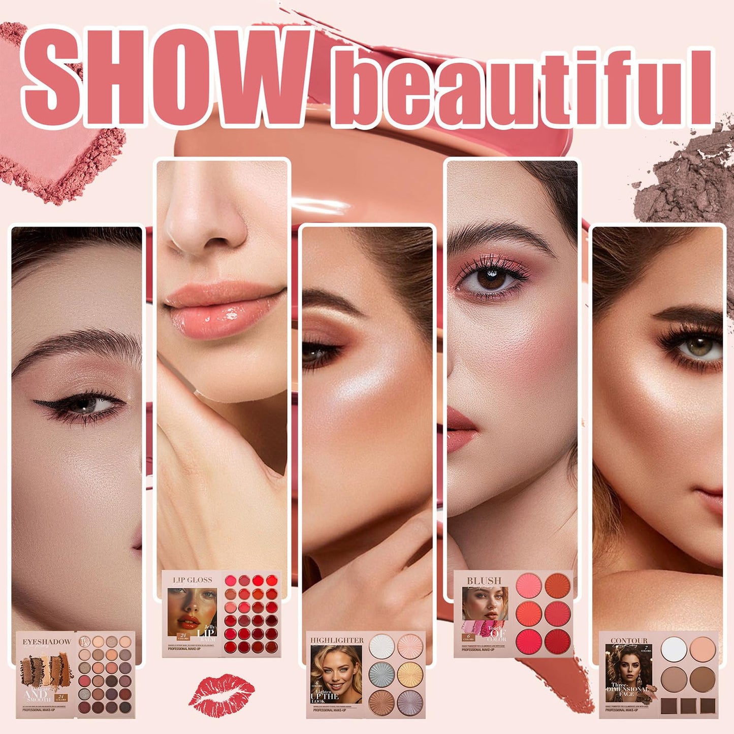 RoseFlower Make Up Set, Makeup Book Palette with 24 Colors Eyeshadow Palette Blush Highlighter Contour, Makeup Palettes Travel Makeup, Makeup Gift for Women/Girl/Teen