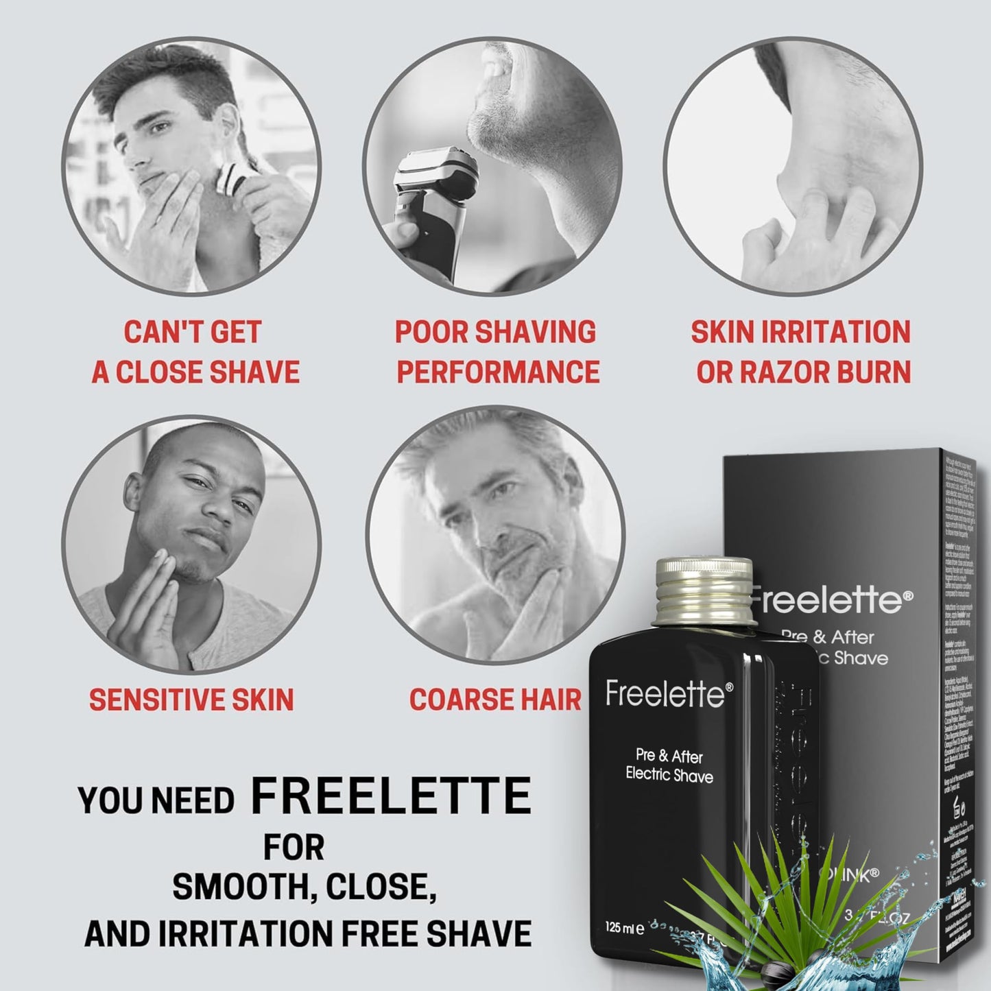 Pre Electric Shave After Shave Lotion Cream - Best For Close Shave - Smooth Irritation-Free Shaving - Shooting and Moisturising Formula Balm. Freelette (7.4 Fl Oz (Pack of 1), PALMETTO AND BISABOLOL)