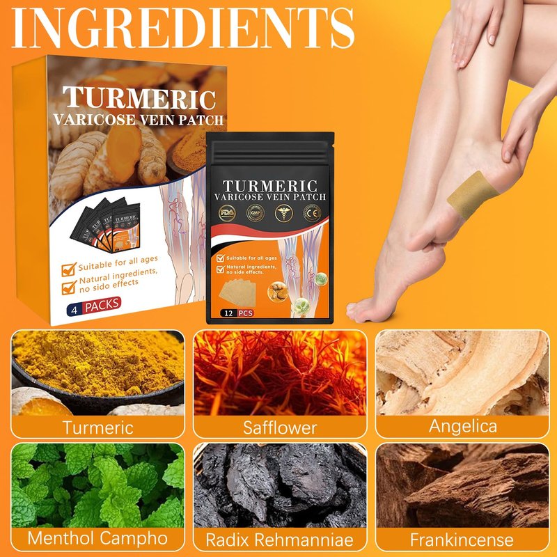 Turmeric Varicose Vein Patch - 48 PCS Natural Relief Treatment for Legs | Spider Vein Support