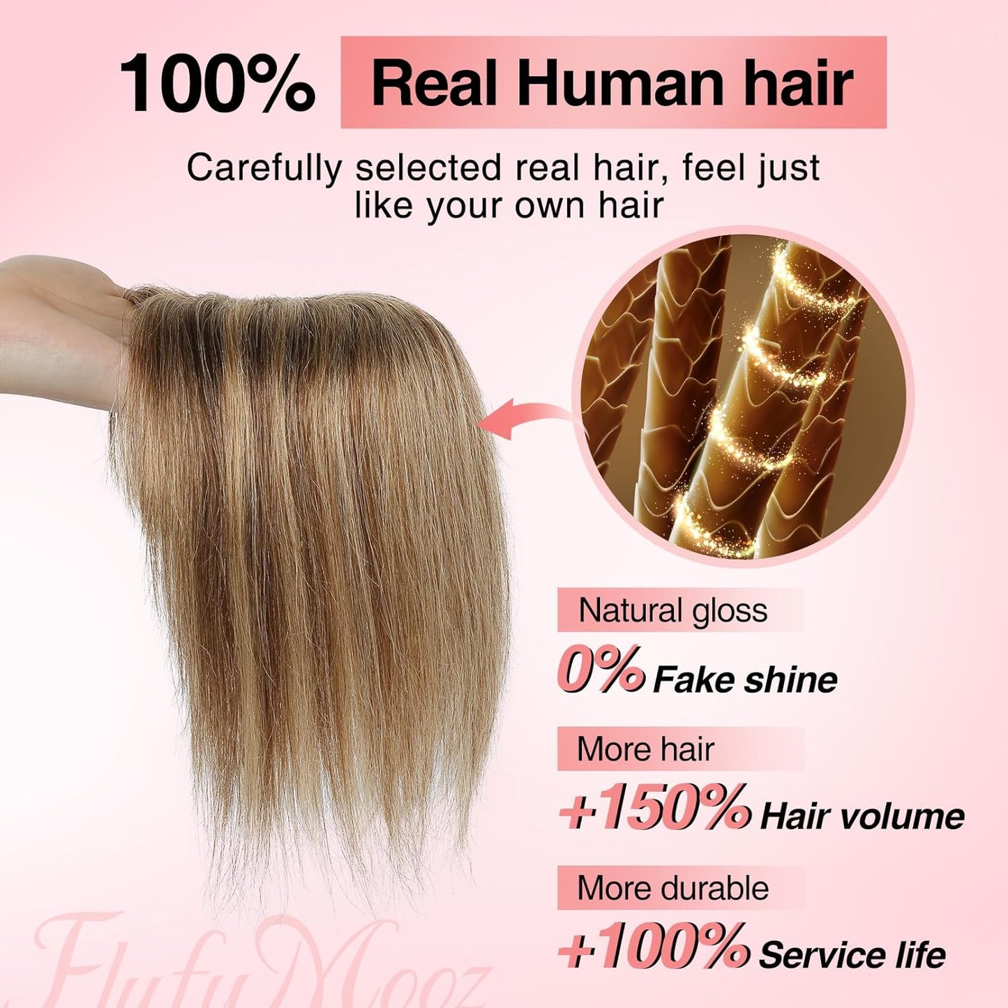 Real Human Hair Toppers for Women - 10 Inch Clip-In Bangs | 150% Density Silk Base - Medium Brown with Blonde Highlights
