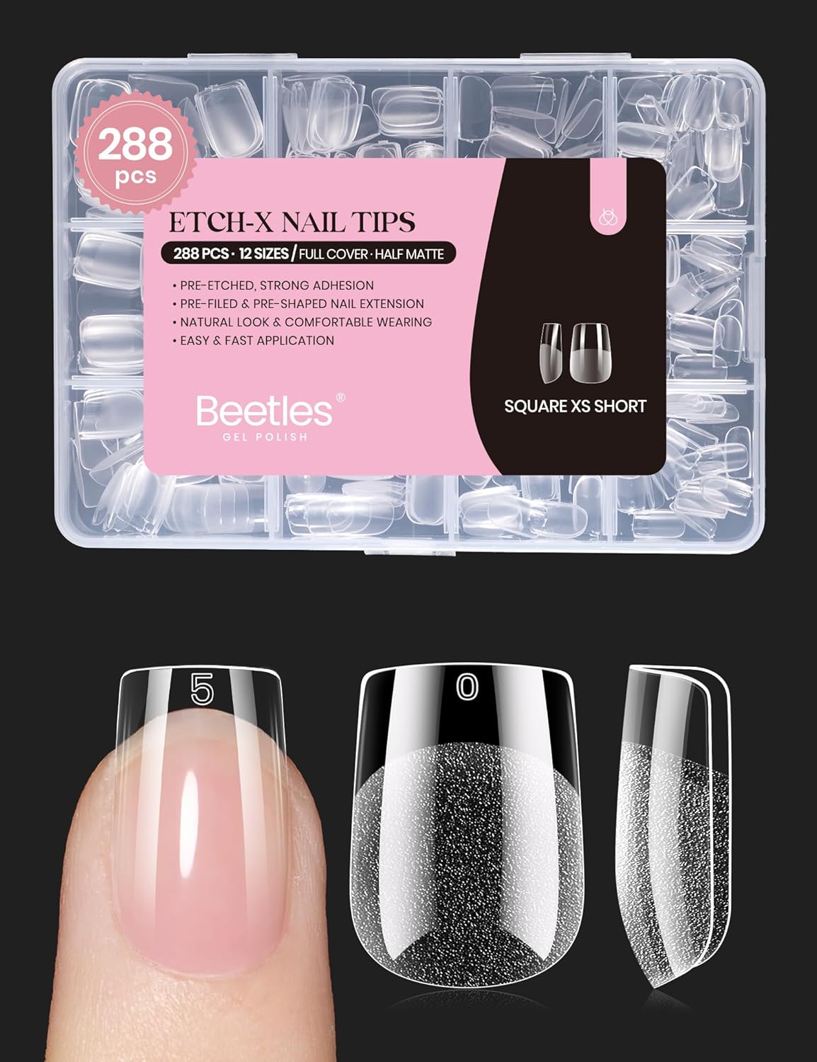 Almond Nail Tips - 288 PCS Clear Full Cover Pre-Shaped Gel Extensions for Nail Art | 12 Sizes Available
