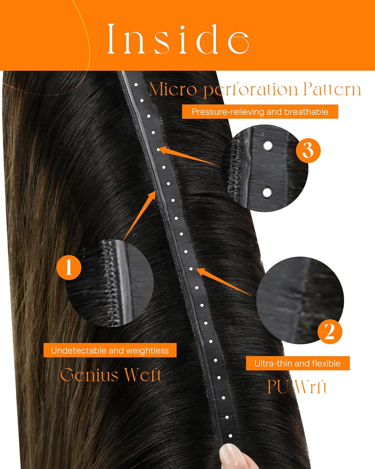 Butterfly Genius Weft Hair Extensions - 18 Inch, 100G, Micro Hand-Tied PU, Darkest Brown Balayage & Light Brown