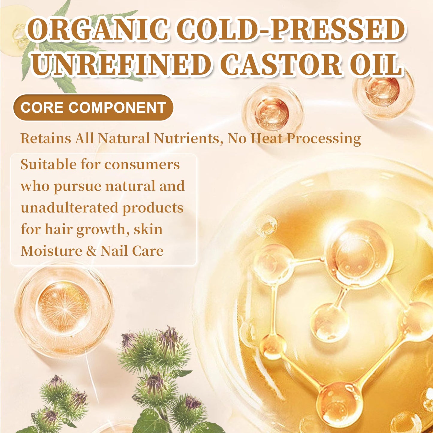WXZTC 2 Pack x 1.7 floz, Organic Castor Oil Rose Quartz Roller Ball, 100% Pure Cold-Pressed, Deep Moisturizing for Skin, Hair, Eyelashes & Eyebrows