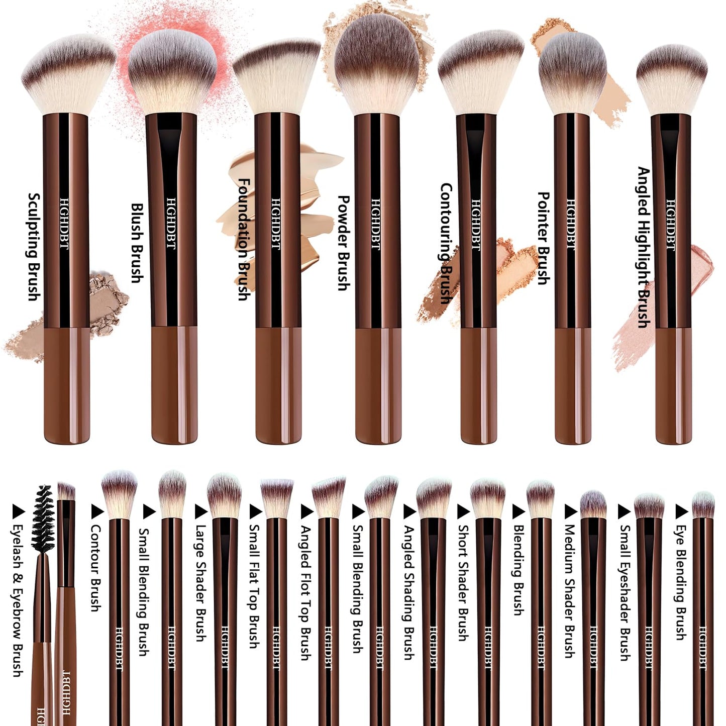 HGHDBT 57Pcs Brown Makeup Brushes Set Professional with Case Premium Synthetic for Foundation Concealer Blush Eye Shadow Powder Eye & Face Make up Brush Kit with Beauty Blender Sponge Set Tools