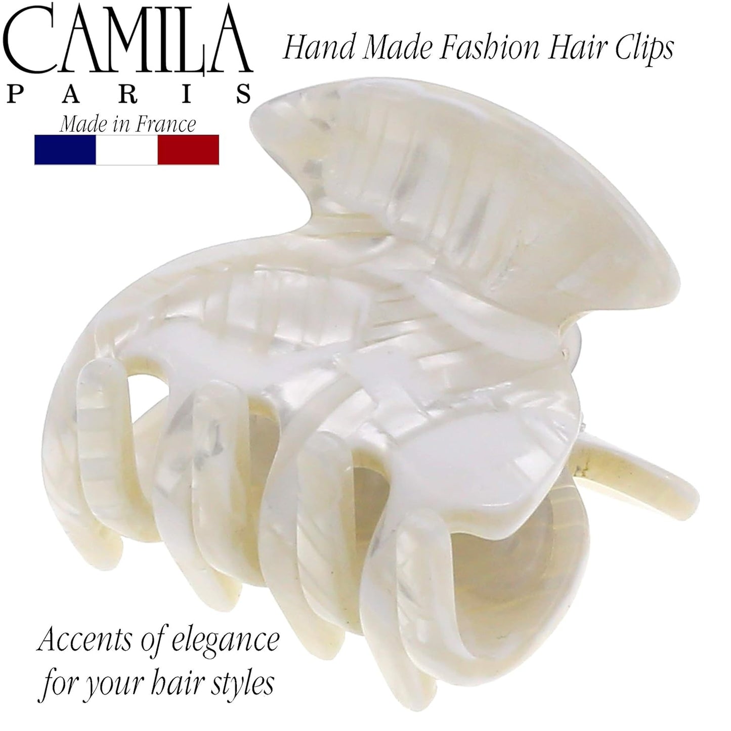 French Hair Clip - Camila Paris CP3158 Handmade White Claw Clip for Women | Durable, Strong Hold, Small Size
