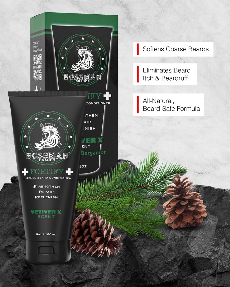 Bossman Fortify Intense Beard Conditioner for Men (Vetiver X Scent) – Moisturizes, Replenishes & Protects with Natural Ingredients – Thicker Formula, Made in USA