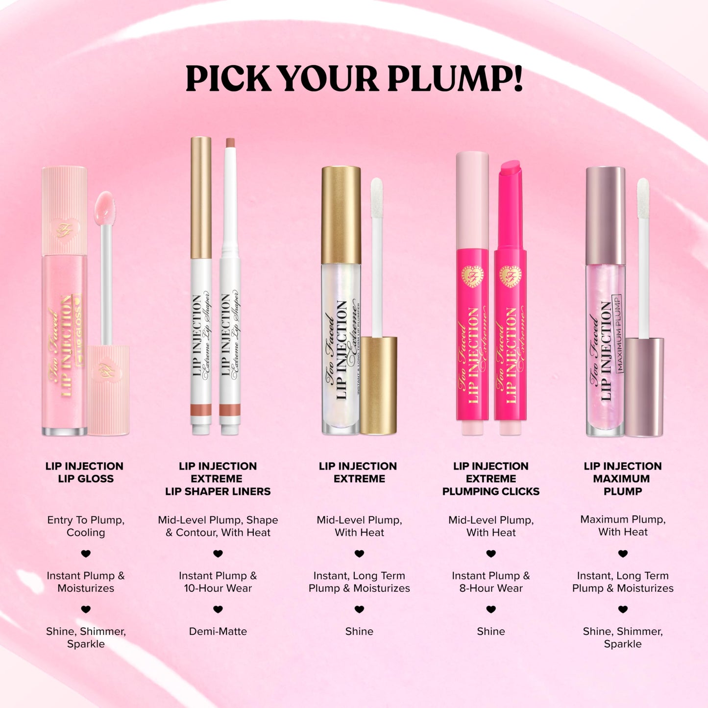 Too Faced Lip Injection Extreme Plumping Clicks | Hydrating, Sheer-To-Medium Buildable Coverage, Lip Plumper with Click Applicator, 0.05 Ounce, Voted Most Popular