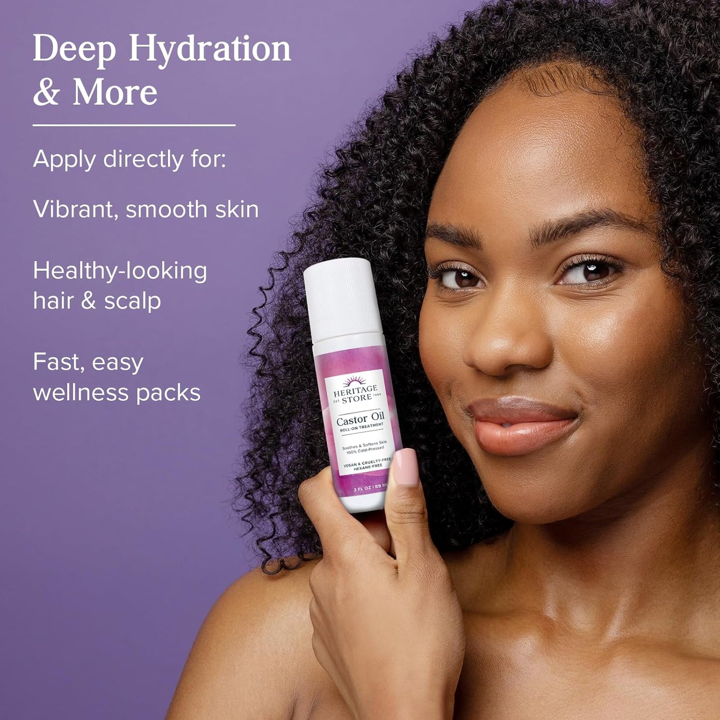 Castor Oil Roll-On Treatment | Nourishing Hydration for Skin & Hair - Hexane Free, Vegan, 3oz