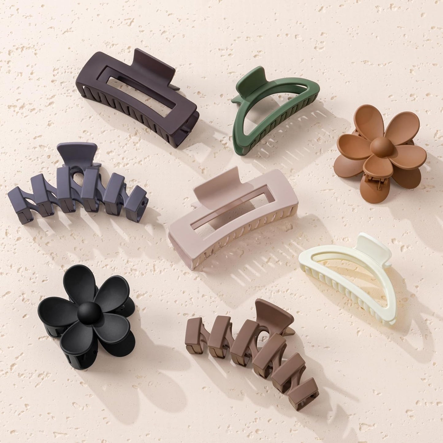 Flower Hair Clips - 8PCS Non-Slip Claw Clips for Thick Hair | Multi-Style Neutral Colors Set