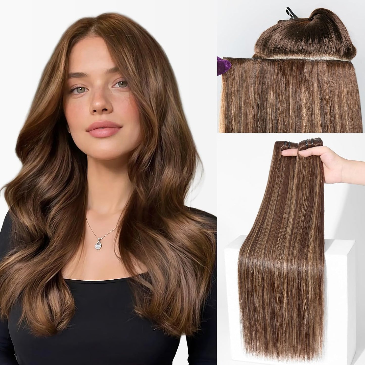 Invisible Yaki Straight Clip-In Hair Extensions - Real Human Hair, 18 Inch, 220g, 12 Pcs for Daily & Special Occasions