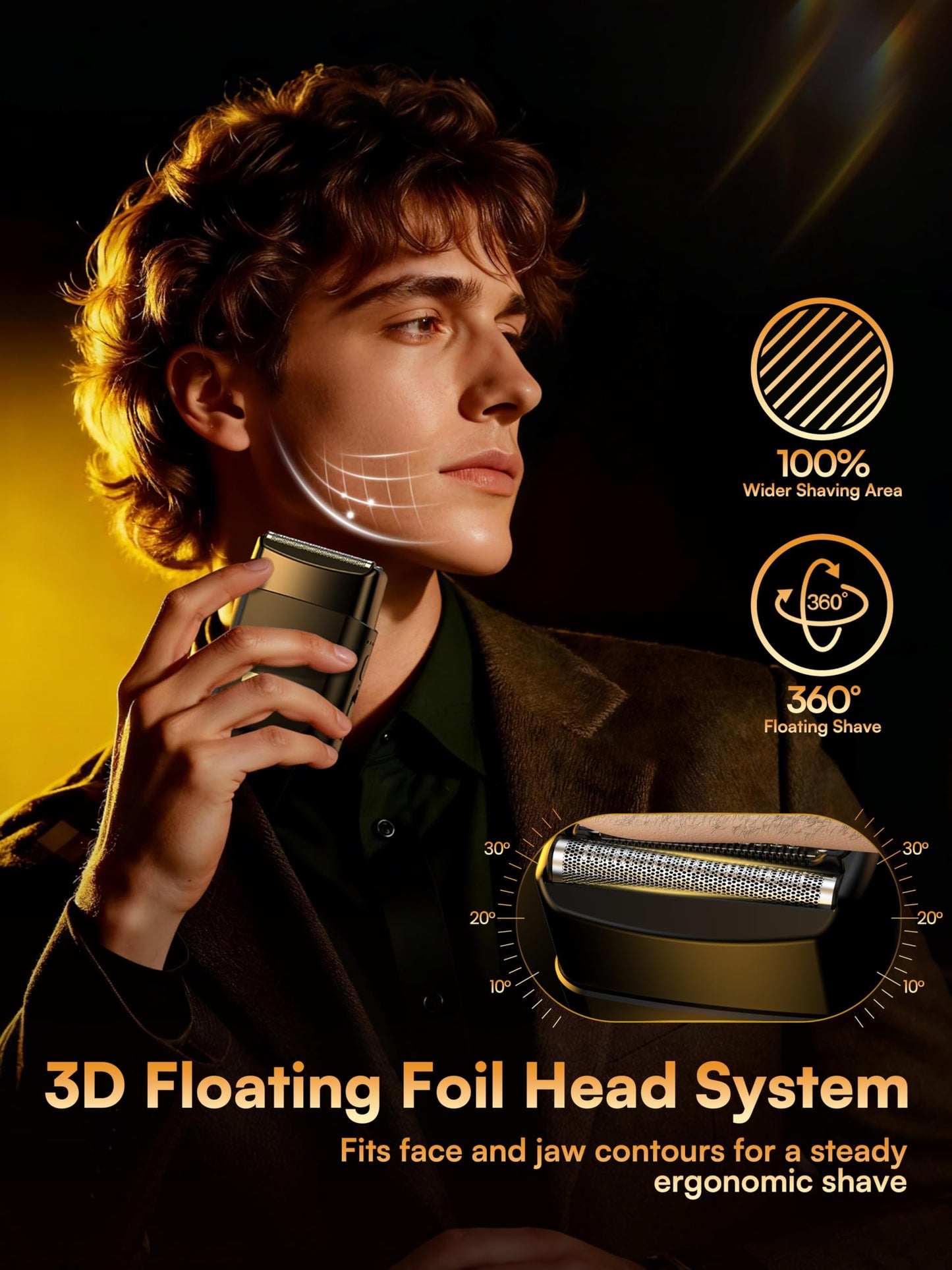 Electric Foil Shavers for Men: Mini Electric Razor with 3 Floating Blades, IPX7 Waterproof & USB-C Fast Charge Cordless Foil Shaver for Men with Travel Lock, Grooming Gift for Home & Travel