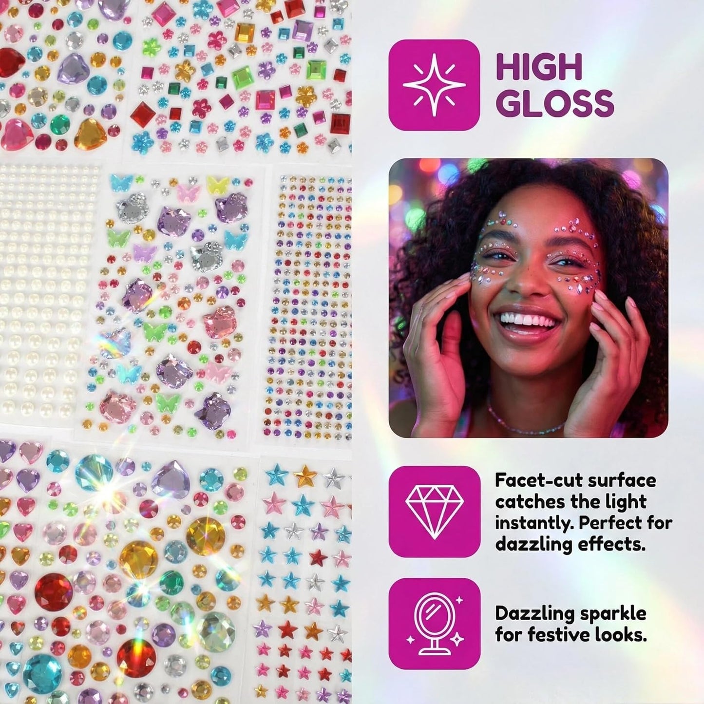 Self Adhesive Jewels for Crafts - 3521 Flat Back Plastic Gems | Stickers for Kids & Scrapbooking