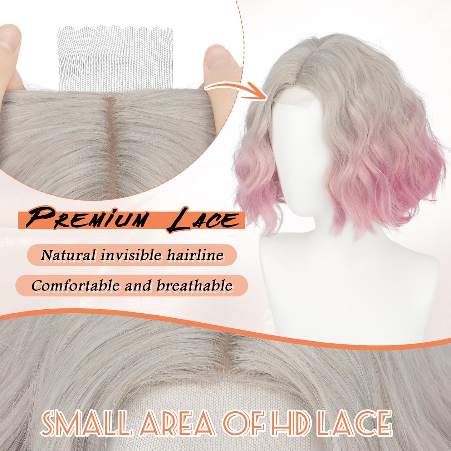 Pink Bob Wig for Women - Lace Front Short Soft Wavy Curly Synthetic Hair | 11 Inch Ombre Pink
