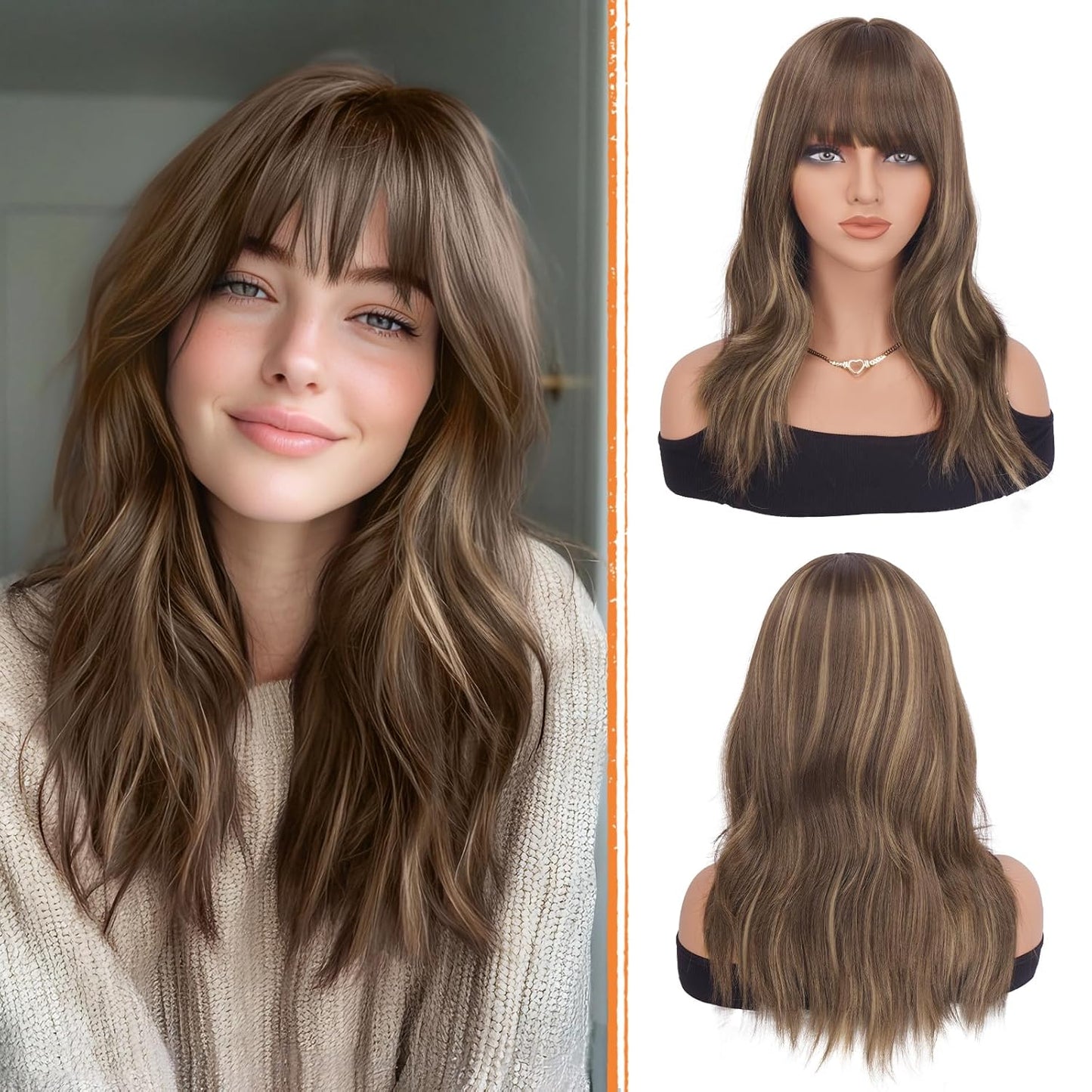 Blonde Wigs with Bangs - 19-Inch Natural Wavy Synthetic Hair | Heat Resistant Medium Length, Dirty Blonde