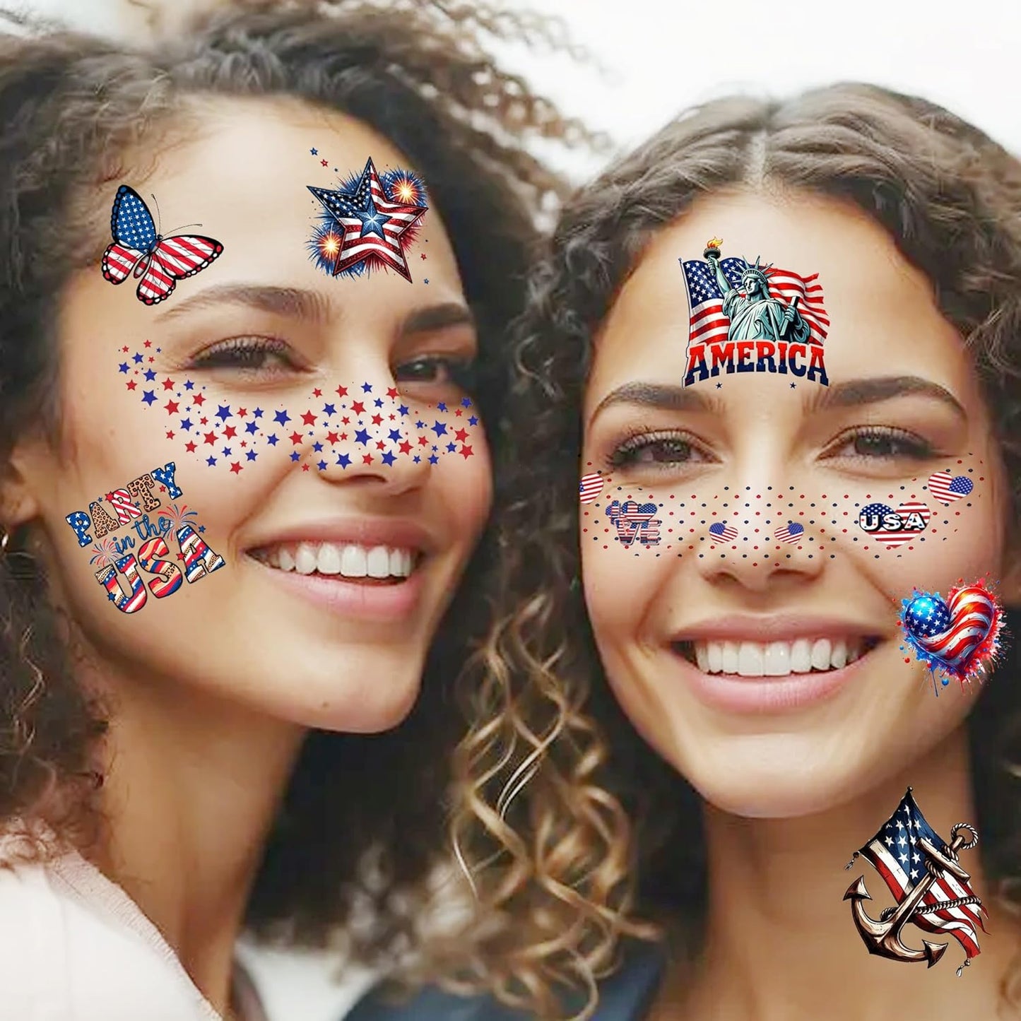 24 PCS Independence Day Temporary Tattoos | American Patriotic Face Freckles in Red, White & Blue