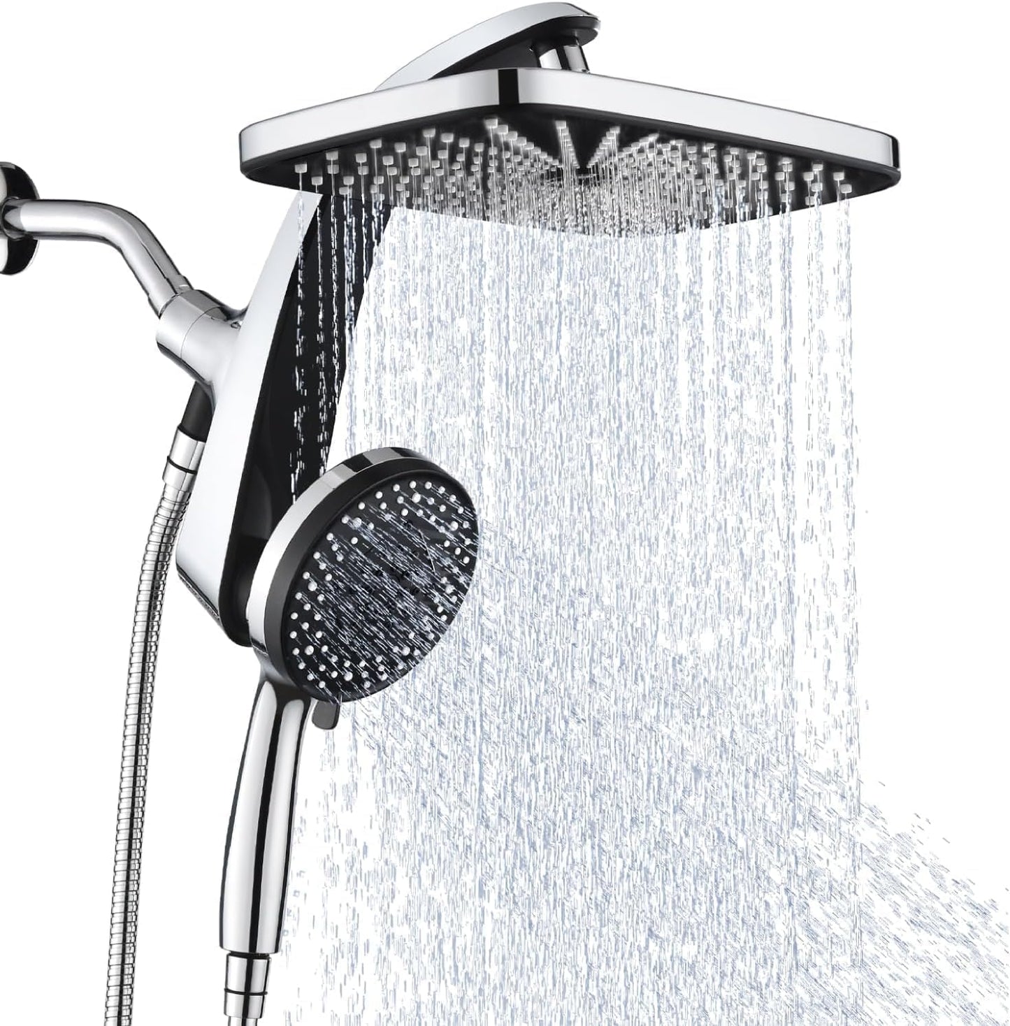 Rain Shower Head with Handheld - High Pressure 12" Rainfall & 9 Spray Options | Magnetic Docking, Black