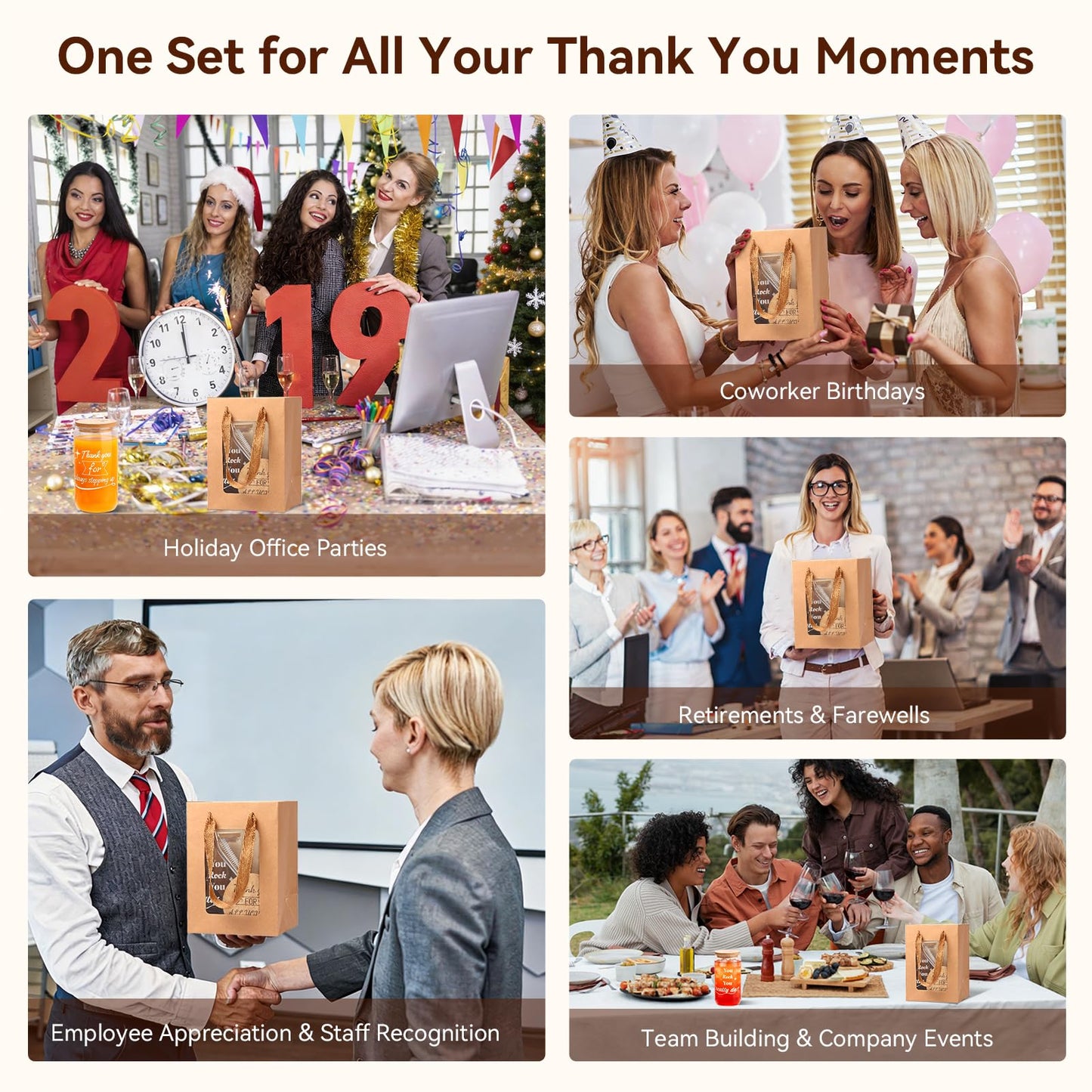 40 Pcs/8 Sets Employee Appreciation Gifts Glass Cups with Coasters, Straws, Gift Bags – Thank You Gifts for Coworkers, Teachers, Nurses, Staff, for Office, School, Team Building, Birthday & Holiday