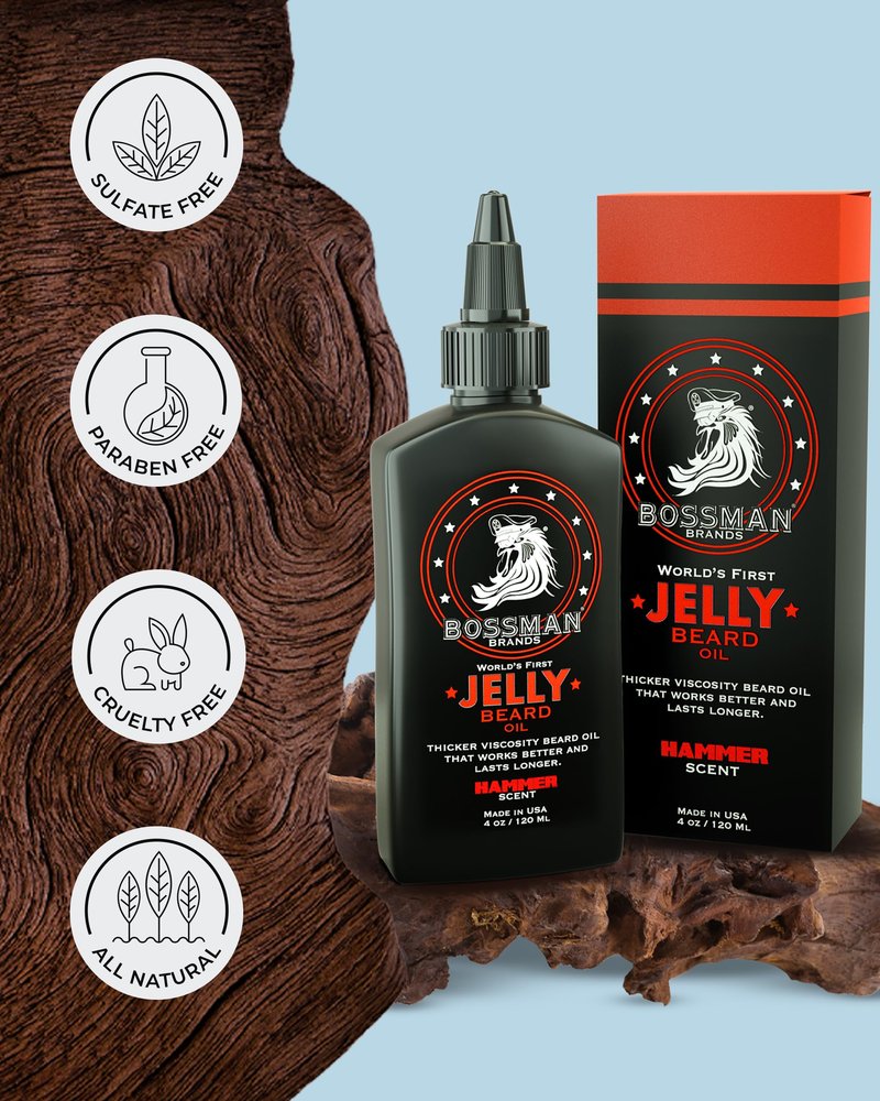 Bossman Jelly Beard Oil for Men - 3 Pack (12 oz in Total, Hammer Scent) – Softens, Moisturizes & Conditions with Natural Ingredients