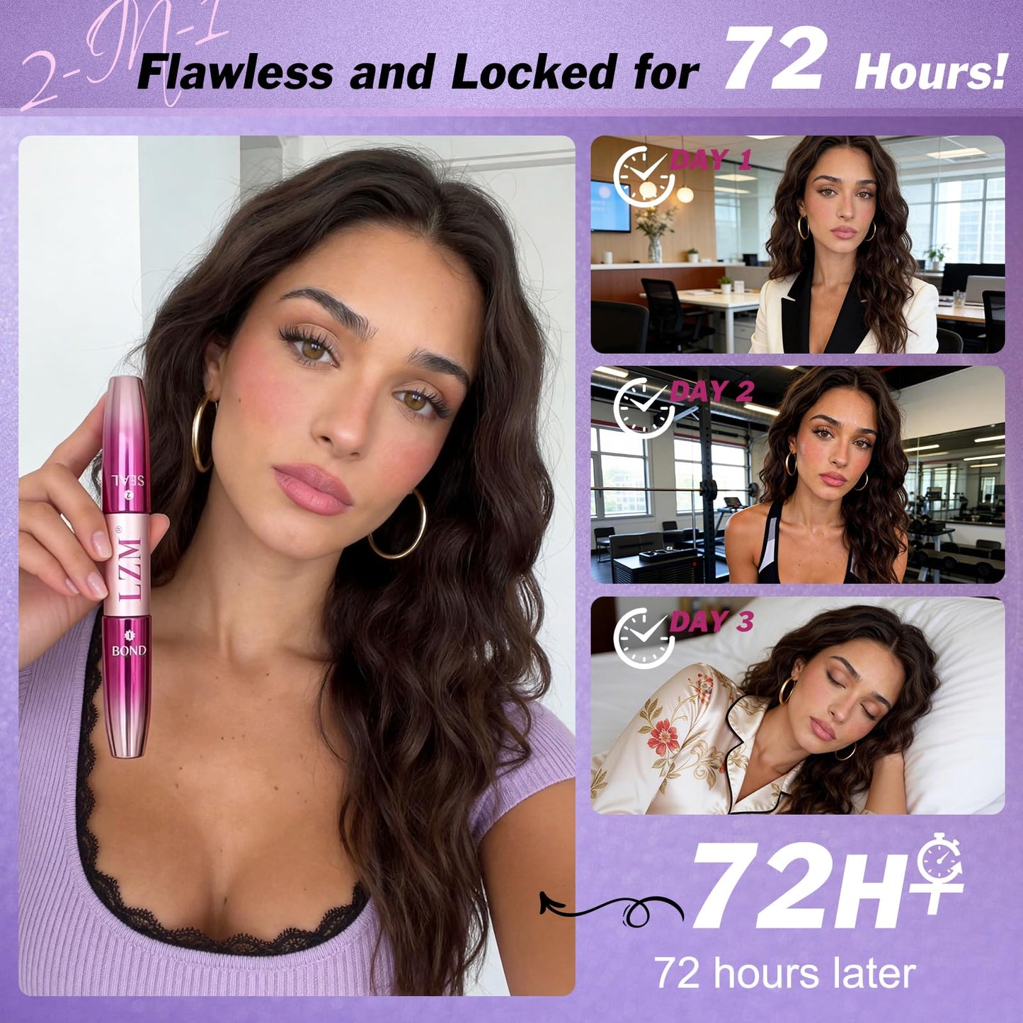 LZM Lash Bond and Seal Long-Lasting 72H Eyelash Cluster Glue Waterproof Lash Cluster Glue Strong Adhesive Easy to Use Eyelash Bond and Seal 5ml + 5ml (P01)