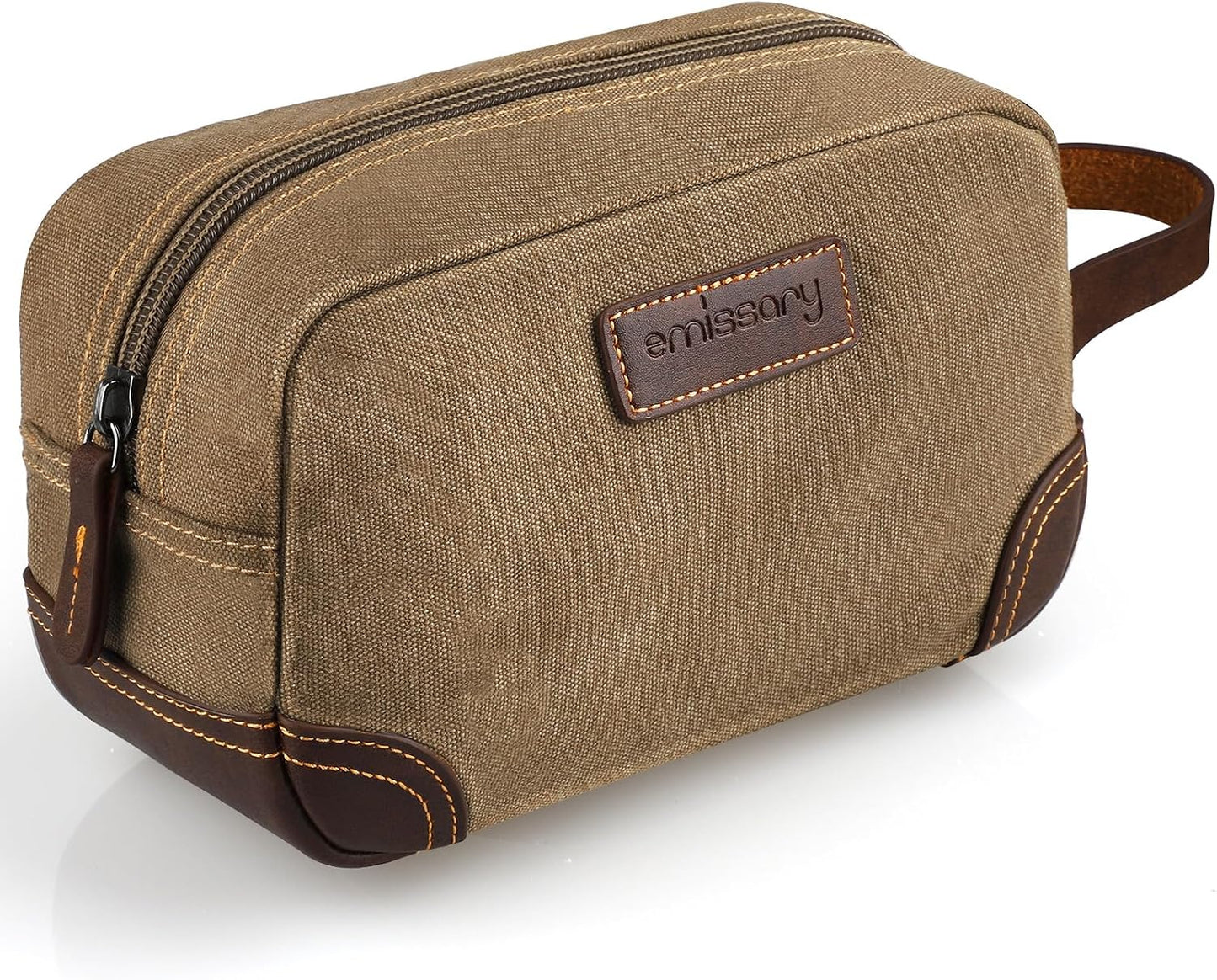 Men's Leather and Canvas Toiletry Bag - Travel Dopp Kit for Shaving Accessories | Coffee Color