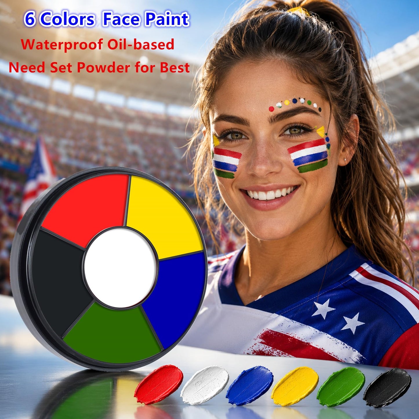 Go Ho 6 Colors Face Body Paint for Game Day 2026,White &Black &Red&Yellow&Green&Royal Blue Face Paint,Waterproof Professional USA Flag Face Painting,Halloween Cosplay SFX Makeup Palette