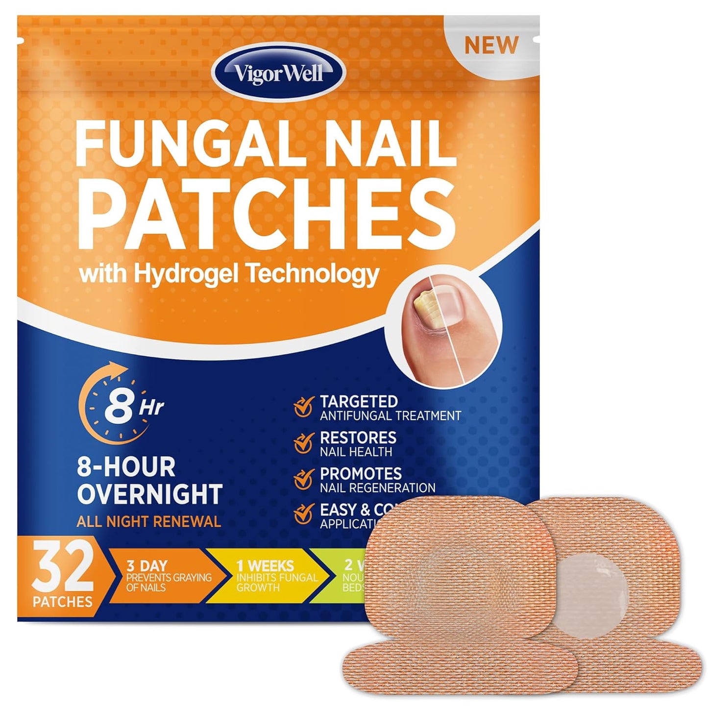 Toenail Fungus Treatment - Extra Strength Hydrogel Patches for Overnight Repair | 32 Medium Patches, Visible Results in 8 Hours