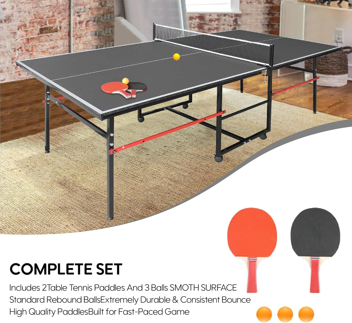 Professional Foldable Ping Pong Table - 8 X 4 FT Indoor/Outdoor with Net, 2 Paddles & 3 Balls | Tournament Quality