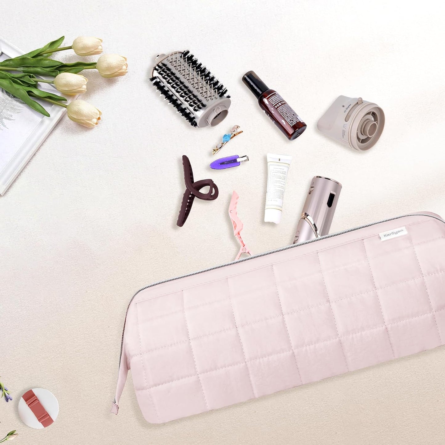 Dyson Airwrap Travel Bag Organizer - Stylish Pink Case for Hair Tools & Accessories | Fits Shark Hair Dryer & Revlon Attachments