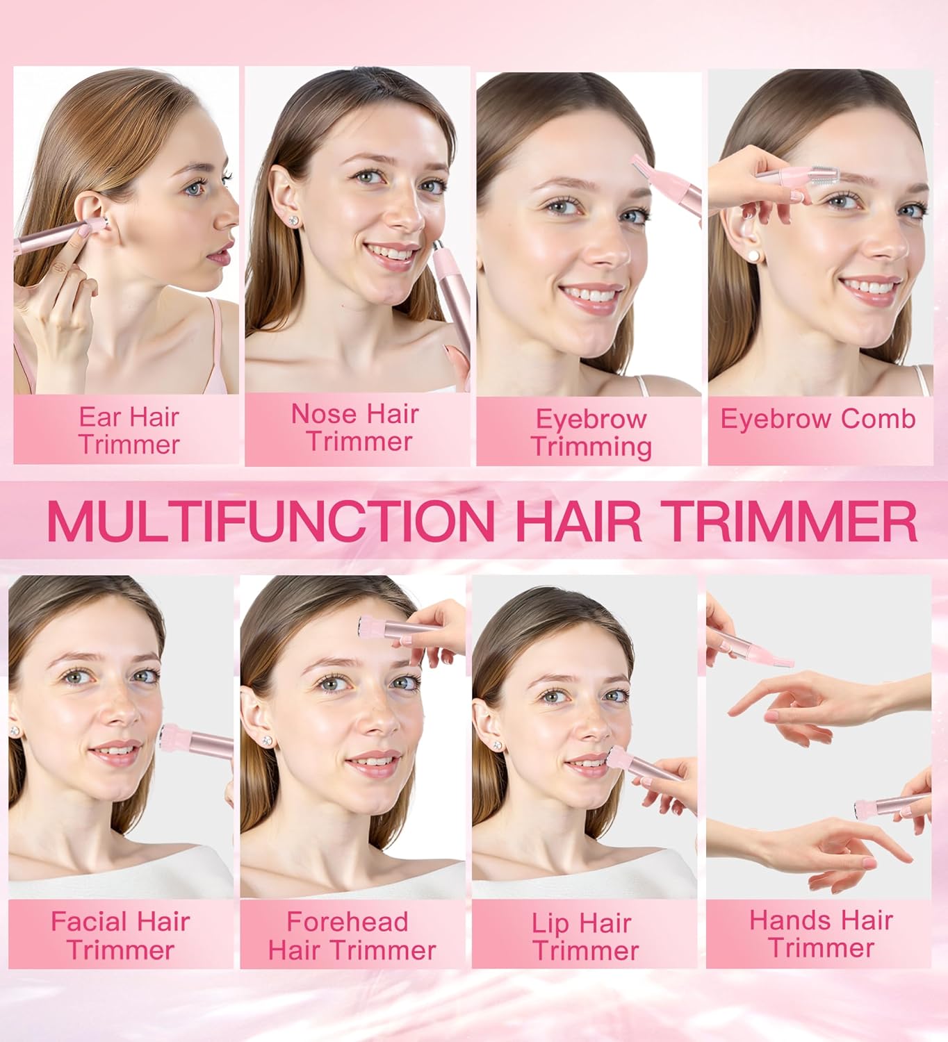 Nose Hair Trimmer for Women - 3-in-1 Facial Hair Removal | Rechargeable, Waterproof, Portable - Pink