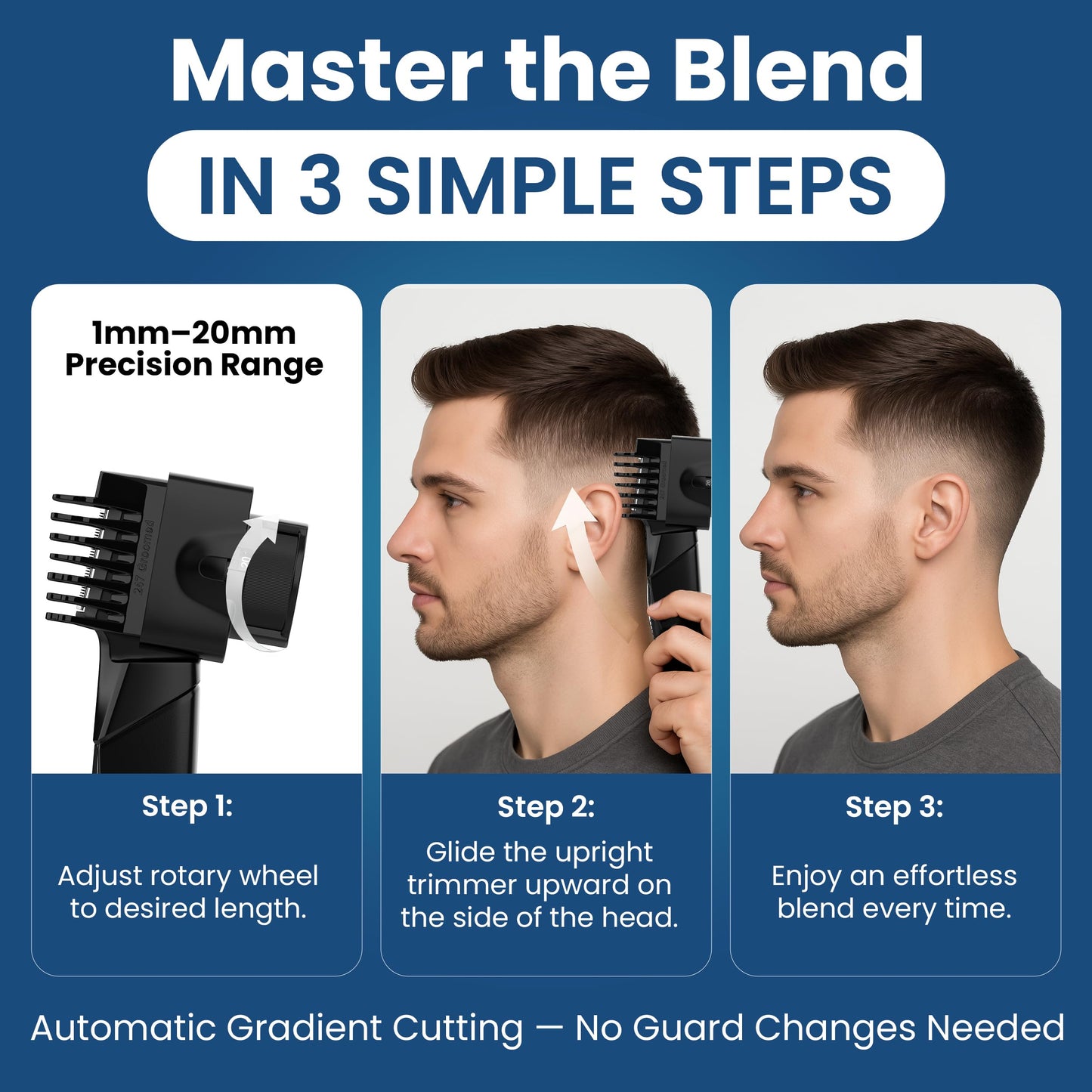 247 Groomed Self Haircut Trimmer For Men– Auto Blending Hair Trimmer, Self Hair Fading Tool, Adjustable Fade Guide (1–20mm), Hair Clippers For Men, Beard, Nose Trimmer, Foil Shaver, Unisex BodyGroomer