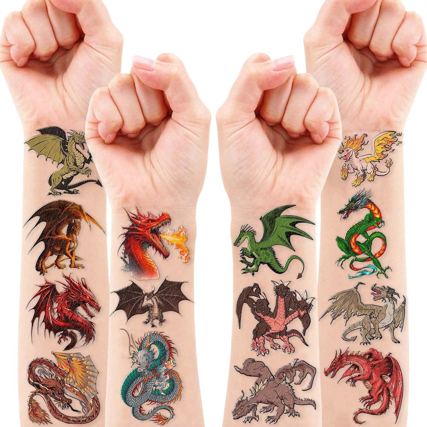 Dragon Temporary Tattoos - 96PCS Pre-Cut Stickers for Kids | Birthday Party Favors & Classroom Rewards